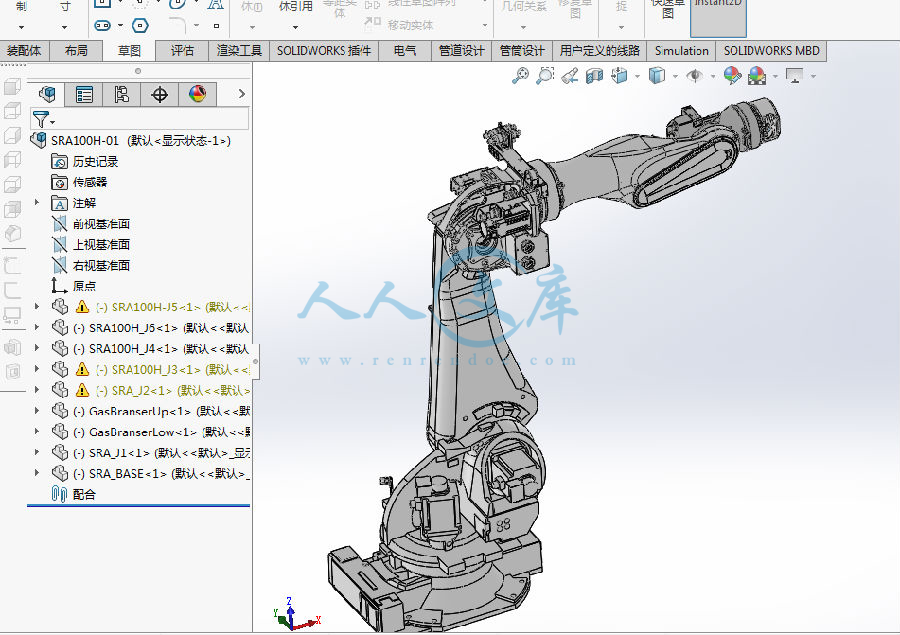 图纸下载 solidwork 中空臂机器人 nachi六轴机械手资源描述