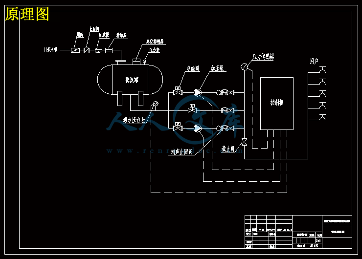 无负压供水方案设备设计5张cad图纸和说明书