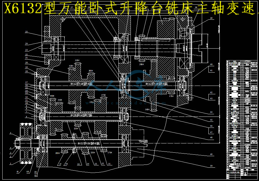 x6132型万能升降台铣床主轴箱设计【4张cad图纸和说明