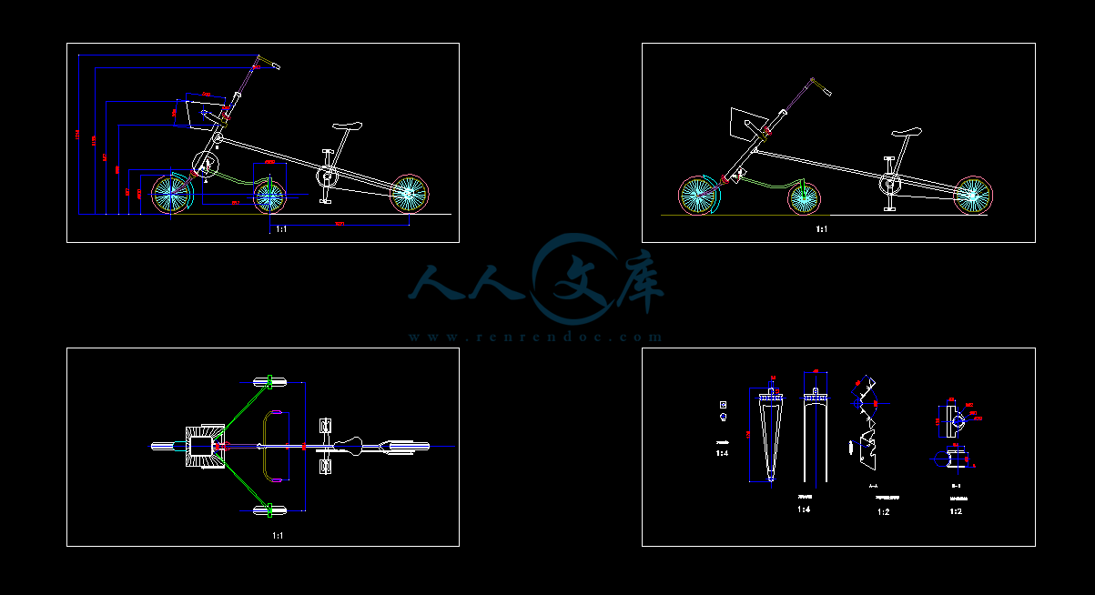 双人自行车cad设计图纸
